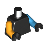 Torso, Odd Arms, Left Medium Azure Arm, Right Bright Light Orange Arm, Black Hands [Plain] Schwarz
