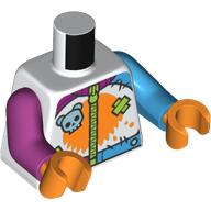 Torso, Odd Arms, Jacket with Zipper, Medium Blue Skull, Orange Spot, Lime Bandage print, Left Medium Azure Arm, Right Magenta Arm, Orange Hands White