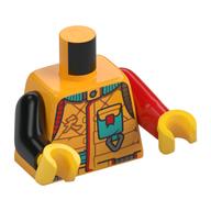 Torso, Odd Arms, Dark Turquoise Pockets, Clip, Red/Light Bluish Grey/Dark Turquoise Trim print, Left Red Arm, Right Black Arm, Yellow Hands Leuchtendes Hellorange