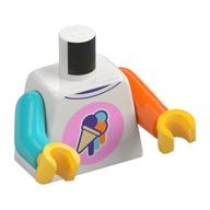 Torso, Ice Cream On Bright Pink Circle, Dark Purple Collar print, Odd Arms, Left Orange Arm, Right Medium Azure Arm, Yellow Hands Weiß