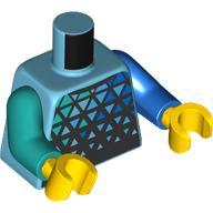 Torso, Black Triangles print, Odd Arms, Left Blue Arm, Right Dark Turquoise Arm, Yellow Hands Medium Azure