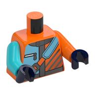 Torso, Medium Azure/Orange Jacket, Silver Trim, Zipper, Strap print, Left Medium Azure Arm, Right Orange Arm, Dark Blue Hands Orange