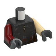 Torso, Odd Arms, Silver Plate Armor, Reddish Brown Straps, Dark Tan Laces, Reddish Brown Belt print, Left Tan Arm, Right Dark Red Arm, Dark Bluish Grey Hands Perltitan