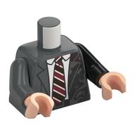 Torso, Odd Arms, Suit, Jacket, White Shirt, Dark Red/Dark Brown Striped Tie, Black Splotches print, Left Black Arm, Right Dark Bluish Grey Arm, Light Nougat Hands Dunkelblaugrau