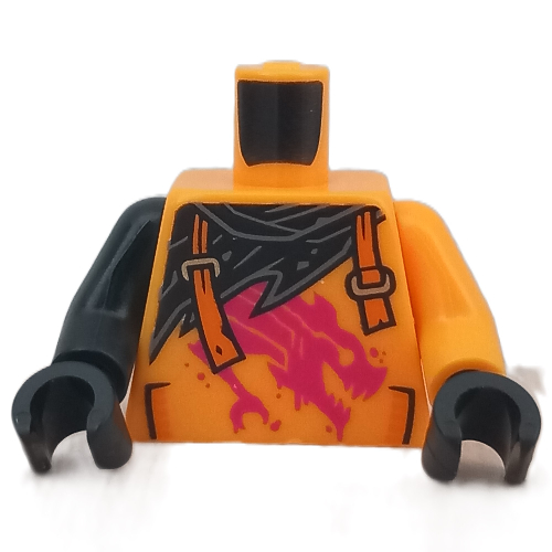 Torso, Odd Arms, Black Cloak, Orange Straps, Magenta Dragon print, Left Bright Light Orange Arm, Right Black Arm, Black Hands Leuchtendes Hellorange