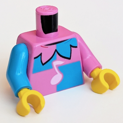 Torso, Odd Arms, Jester Costume, Dark Azure and Dark Pink Collar, Bright Pink Note Print, Left Dark Pink Arm, Right Dark Azure Arm, Yellow Hands Dunkelrosa