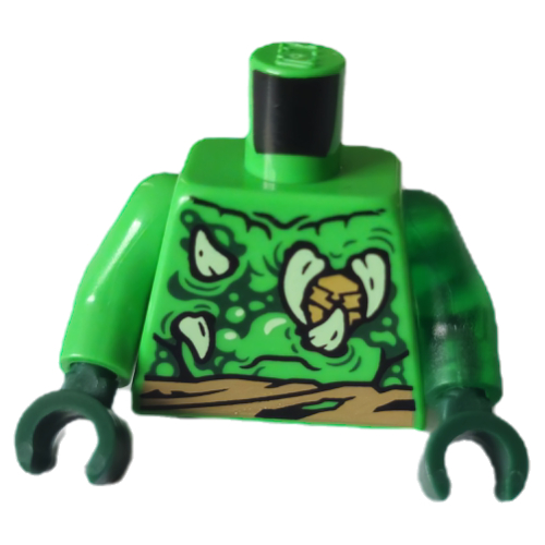 Torso, Odd Arms, Tan Fangs/Claws, Dark Green Shapes, Dark Tan Sash print, Left Trans-Green Arm, Right Bright Green Arm, Dark Green Hands Hellgrün