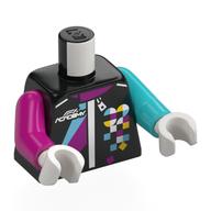Torso, Odd Arms, Racing Suit, White Zipper, 'F1 ACADEMY 32', Azure/Magenta Shapes print, Left Medium Azure Arm, Right Magenta Arm, White Hands Black