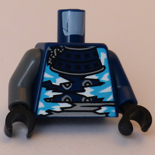 Torso, Odd Arms, Samurai Armor, Silver Trim, White/Azure Icicles print, Left Dark Blue Arm, Right Dark Bluish Gray Arm, Black Hands Dark Blue