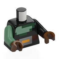 Torso, Odd Arms, Pixelated Sand Green Hood, Nougat Belt, Silver/Yellow Belt Buckle print, Left Black Arm, Right Sand Green Arm, Reddish Brown Hands Schwarz