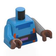 Torso, Odd Arms, Pixelated Blue Collar, Black Belt, Lavender Belt Buckle print, Left Light Bluish Grey Arm, Right Dark Azure Arm, Medium Brown Hands Dunkelazur