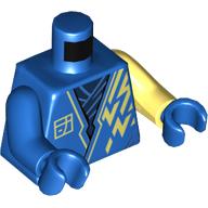 Torso, Odd Arms, Robe, Bright Light Yellow Decorations, Dark Blue Shirt print, Left Bright Light Yellow Arm, Right Blue Arm, Blue Hands Blau