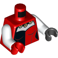 Torso, Odd Hands, Corset with Black Right Side, White Neck Print, White Arms, Left Black Hand, Right Red Hand Red
