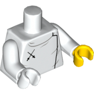 Torso, Odd Hands, Fencing Plastron with 2 Black Crossed Swords Print, White Arms, Left Yellow Hand, Right White Hand White
