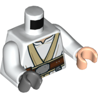 Torso, Odd Hands, Robe with Tan Trim, Dark Brown Belt Print (Luke Skywalker), White Arms, Left Light Nougat Hand, Right Dark Bluish Gray Hand Weiß