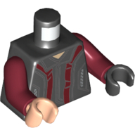 Torso, Odd Hands, Vest with Collar, Dark Red Panels and Pockets with Silver Zippers Print, Dark Red Arms, Left Black Hand, Right Light Nougat Hand Schwarz