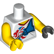 Torso, Odd Hands, V Neck Shirt with Team GB Logo and Blue Bow Holder Print, Yellow Arms, Left Black Hand, Right Yellow Hand Weiß