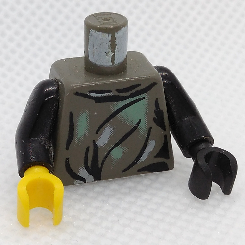 Torso, Odd Hands, Camouflage Smock Print (Endor), Black Arms, Left Black Hand, Right Yellow Hand Dark Gray
