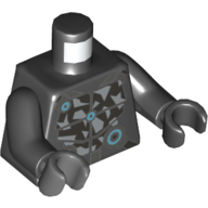 Torso, Odd Hands, Armor with Silver Chest Plate and Medium Azure Circles Print, Black Arms, Left Black Hand, Right Dark Bluish Gray Hand Black