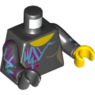 Torso, Odd Hands, Magenta and Medium Azure Markings Print, Black Arms with Wyldstyle Cuff and Magenta and Azure Markings Print, Left Yellow Hand, Right Black Hand Black