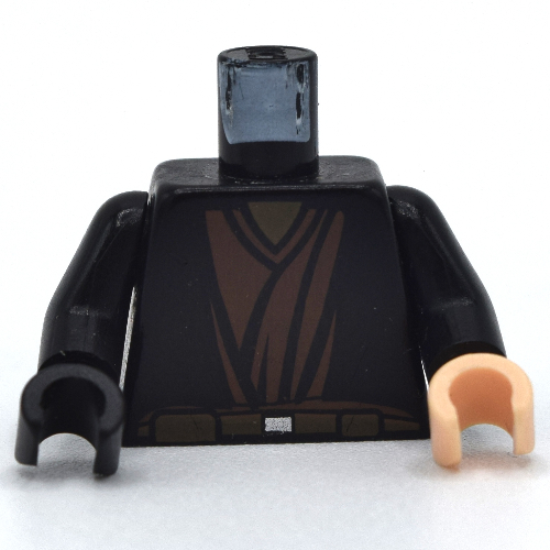 Torso, Odd Hands, Robe with Brown Layered Undershirt and Belt Print (Anakin), Black Arms, Left Light Nougat Hand, Right Black Hand Schwarz