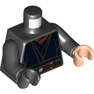 Torso, Odd Hands, Robe with Detailed Belt Print, Black Arms, Left Light Nougat Hand, Right Black Hand Schwarz