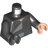 Torso, Odd Hands, Robe, Black Belt with Silver Accessories and Dark Bluish Gray Accent Print, Black Arms, Left Light Nougat Hand, Right Black Hand Schwarz