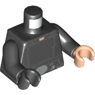 Torso, Odd Hands, Tunic, Light Bluish Gray Seams and Utility Belt with Large Silver Buckle Print, Black Arms, Left Light Nougat Hand, Right Black Hand Schwarz
