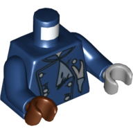 Torso, Odd Hands, Jacket Double Breasted, Tattered with Gold Buttons Print, Dark Blue Arms, Left Light Bluish Gray Hand, Right Reddish Brown Hand Dunkelblau