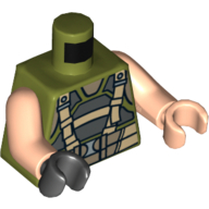 Torso, Odd Hands, Body Armor with Suspenders Print, Light Nougat Arms, Left Light Nougat Hand, Right Black Hand Olive Green