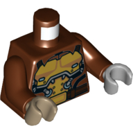 Torso, Odd Hands, Shirt with Collar, Gold Breastplate with Silver Tubes Print, Reddish Brown Arms, Left Light Bluish Gray Hand, Right Dark Tan Hand Reddish Brown