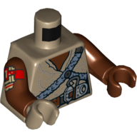 Torso, Odd Hands, Robe, Sand Blue Harness, Utility Belt Print, Reddish Brown Arms with Red and Tan Print, Left Reddish Brown Hand, Right Dark Tan Hand Dark Tan