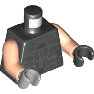 Torso, Odd Hands, Vest with Silver Lines Print, Light Nougat Arms, Left Black Hand, Right Light Bluish Gray Hand Black