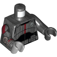 Torso, Odd Hands, Clone Trooper Armor, Dark Red and Black Markings on Arms print (Echo), Pearl Titanium Arms, Black Left Hand, Right Light Bluish Gray Hand Pearl Titanium