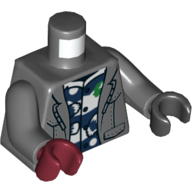 Torso, Odd Hands, Coat, Open over Dark Blue and White Shirt Print, Dark Bluish Gray Arms, Left Black Hand, Right Dark Red Hand Dunkelblaugrau