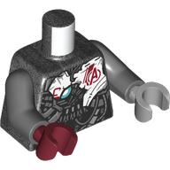 Torso, Odd Hands, Armor, Damaged, White Panels, Dark Red Avengers Logo print, Dark Bluish Gray Arms, Left Light Bluish Grey Hand, Right Dark Red Hand Perltitan