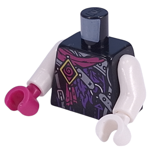 Torso, Odd Hands, Magenta Sash, Silver Straps/Armor, Dark Purple Features, Bright Light Yellow Badge print, White Arms, Left White Hand, Right Magenta Hand Schwarz