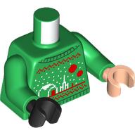 Torso, Odd Hands, Sweater with Pixelated Tatooine (Ugly Christmas Sweater) Print, Green Arms, Left Light Nougat Hand, Right Black Hand Grün
