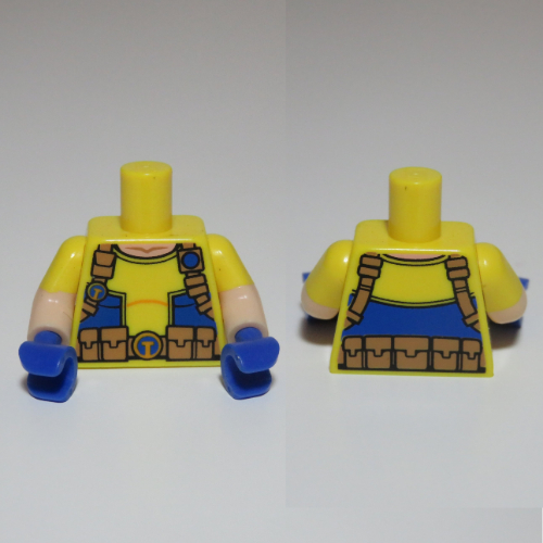 Torso, Dual Molded Arms, Shirt with Blue Pockets, Straps, Utility Belt, Belt Buckle Print, Yellow Sleeves Pattern, Light Nougat Arms, Blue Hands Yellow