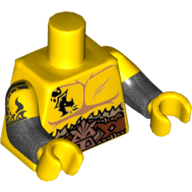 Torso, Dual Molded Arms, Bare Chest with Dragon Tattoo and Boar Head Belt print, Yellow Sleeves Pattern, Pearl Titanium Arms with Dragon on Right Arm print, Yellow Hands Gelb