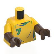 Torso, Dual Molded Arms with Football Shirt, Green Shapes, '7', 'VINI JR.' print, Yellow Sleeves Pattern, Umber Brown Arms and Hands Yellow