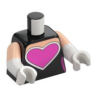 Torso, Dual Molded Arms with Dark Pink Heart, White Border print, Light Nougat Sleeves Pattern, White Arms and Hands Black