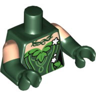 Torso, Dual Molded Arms, Plant Foliage White Flowers Print, Light Nougat Sleeves Pattern, Dark Green Arms and Hands Dunkelgrün