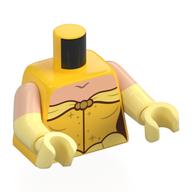 Torso, Dual Molded Arms with Light Nougat Chest, Dress, Gold Decorations, Bright Light Yellow Ruffle print, Light Nougat Sleeves Pattern, Bright Light Yellow Arms and Hands Gelb