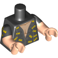 Torso, Dual Molded Arms, Shirt with Yellow Bats, Bare Chest Print, Black Sleeves Pattern, Light Nougat Arms and Hands Schwarz