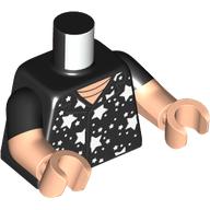 Torso, Dual Molded Arms, Shirt with Black Stars, Dots print, Black Sleeves Pattern, Light Nougat Arms and Hands Schwarz