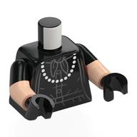 Torso, Dual Molded Arms with Pearl Necklace, Dress, Scarf Print, Black Sleeves Pattern, Light Nougat Arms, Black Hands Schwarz