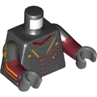 Torso, Dual Molded Arms, Quidditch Robes, Dark Red Laces, Hogwarts Crest Print, Black Sleeves Pattern, Dark Red Arms, Dark Bluish Gray Hands Schwarz