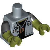 Torso, Dual Molded Arms, Shirt, open Over Black Undershirt, Chain with Padlock Print, Black Sleeves Pattern, Olive Green Arms and Hands Sand Blue