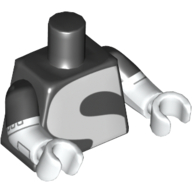 Torso, Dual Molded Arms, Large White 'S' print, Black Sleeves Pattern, White Arms and Hands with Silver Lines Print Schwarz